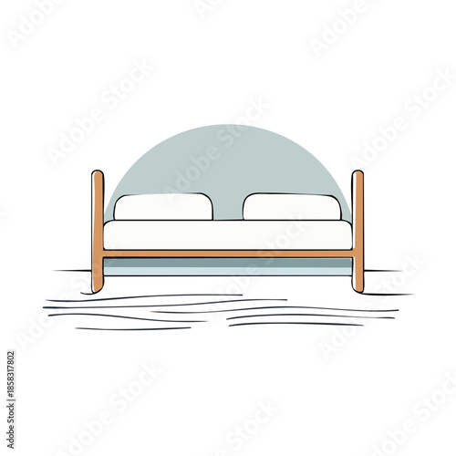 Cozy bed with pillows in a bedroom illustration. Home decor, simple bedding isolated on white background in vector flat design.