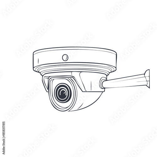 Security camera line drawing for surveillance system concept and security technology. Closed circuit television camera for safety and protection