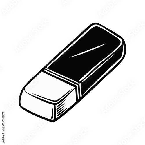 Monochrome Illustration of a Rubber Eraser for Writing and Drawing Error Removal in a Simple Style