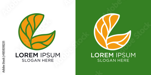 Logo design featuring a stylized leaf symbol with customizable text, ideal for businesses seeking a professional and elegant brand identity.
