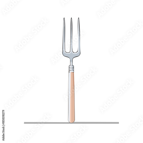 Illustration of a vintage serving fork with wooden handle on white background