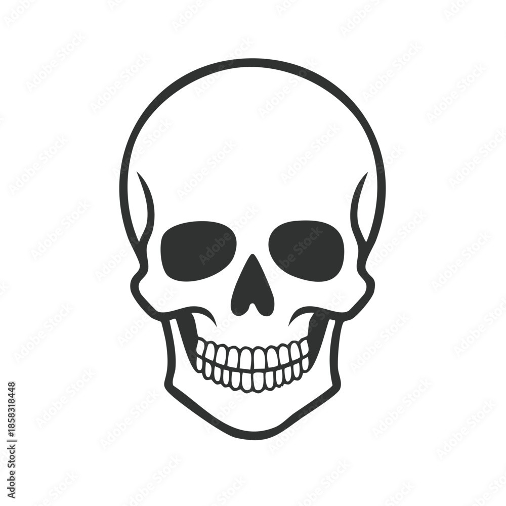 Fototapeta premium Stylized Skull Graphic with Teeth, Nose Hole, and Eye Orbits Isolated on White