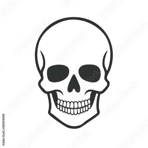Stylized Skull Graphic with Teeth, Nose Hole, and Eye Orbits Isolated on White