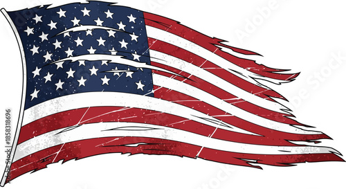 American flag waving in the wind with stars and stripes, patriotic symbol of the united states, detailed illustration