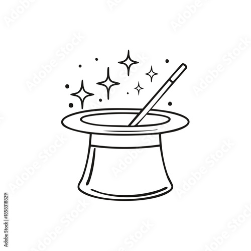 Magician's Hat and Wand with Sparkling Stars Illustration