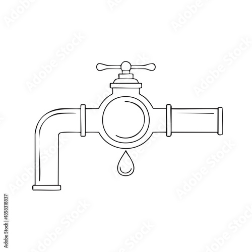 Leaky Faucet Illustration: Water Conservation, Plumbing Problems, Water Waste Line Art