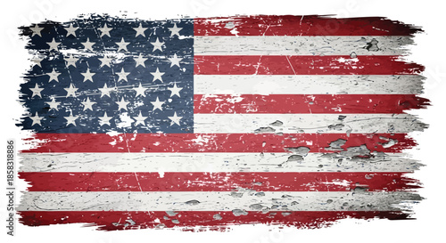 Vintage distressed american flag with stars and stripes, patriotic symbol, grunge texture, worn out appearance, historical representation