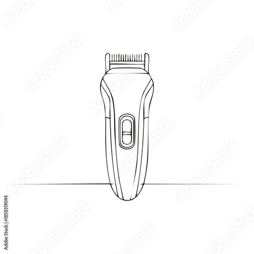 Drawn electric hair clipper outline. Barbershop tool illustration. Sketch of trimmer for man haircut.