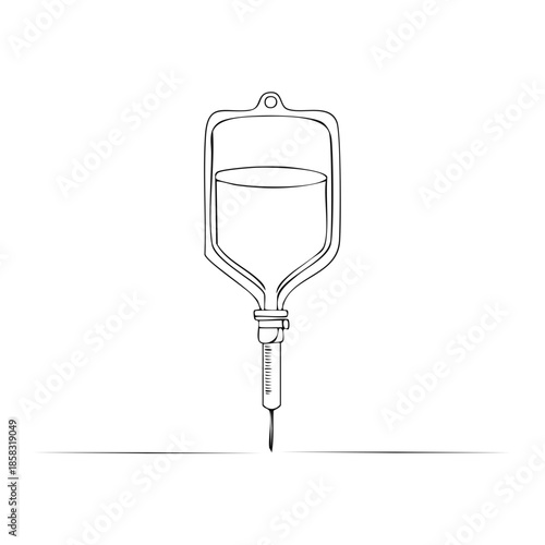 Intravenous Drip Illustration IV Bag Medicine Infusion Isolated Medical Tool Line Art