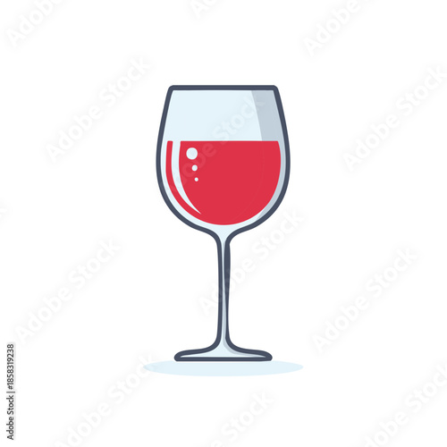 Elegant wine glass filled with a ruby red beverage in simplistic vector illustration style