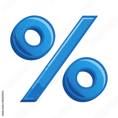 Percentage sign illustration, simple blue discount icon for shopping offers and financial deals