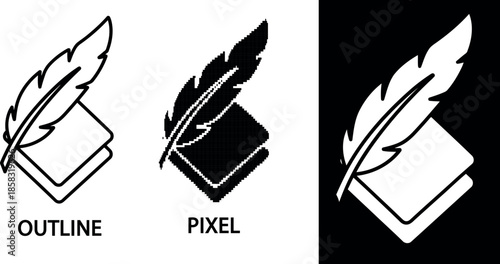 A Feather Icon Over Geometric Squares Vector Illustration For User Interface