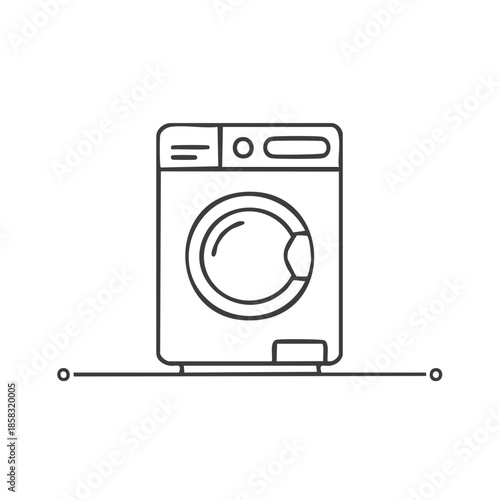 Washing machine line drawing in simple minimalist style for laundry services or appliance repair advertisement or home automation system.