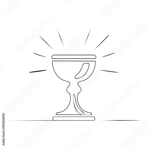 Chalice Line Drawing. Holy Grail Illustration. Religious Cup Simple Outline Art