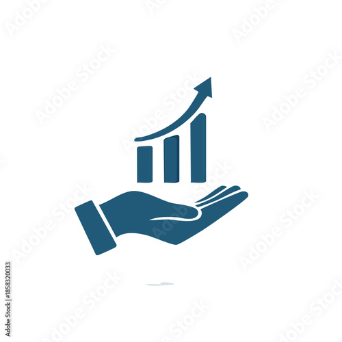 Business growth concept depicted as a rising bar graph held in an open hand symbolizing successful investment and financial prosperity, vector illustration.