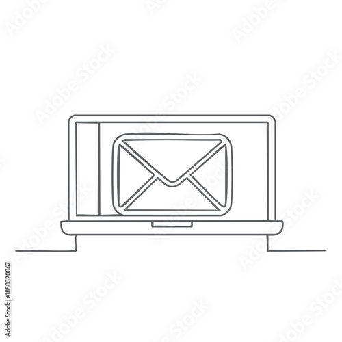 Laptop displaying a digital envelope icon, symbolizing online communication and email services, against a minimalist background.