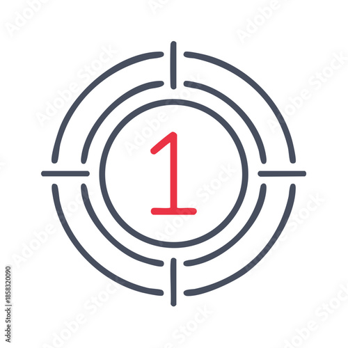 Circular Target with Number One Icon in the Center Representing Achievement
