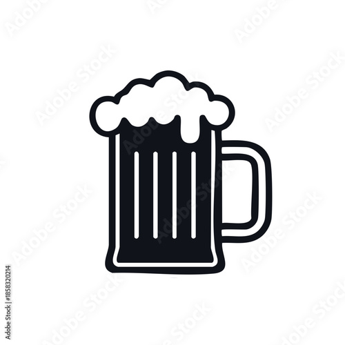 Frothy Beverage in a Glass Tankard: Refreshing Beer, Stout, Ale Drink Icon, Simple Bar Menu Symbol