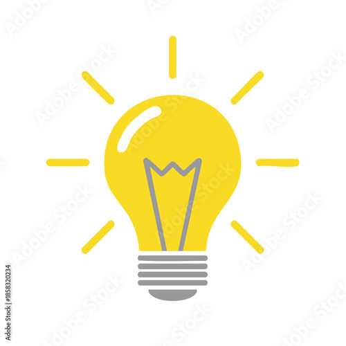 Glowing Yellow Lightbulb Illustration Symbolizing Idea Generation and Creative Concepts Design Element Simple Cartoon