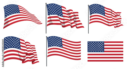 Six waving american flags on a, symbolizing patriotism and national pride