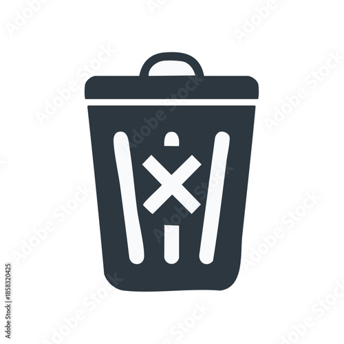 Simple Trash Can Icon: Digital Illustration of a Wastebasket with a Handle and an 'X' Marking Its Function