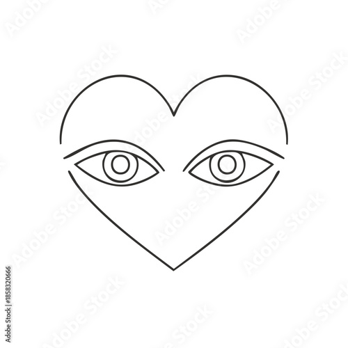 Minimalist heart symbol with eyes simple icon concept graphic vector illustration