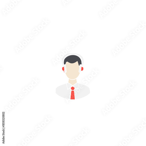 Headset support person illustration vector icon with red tie and headphones