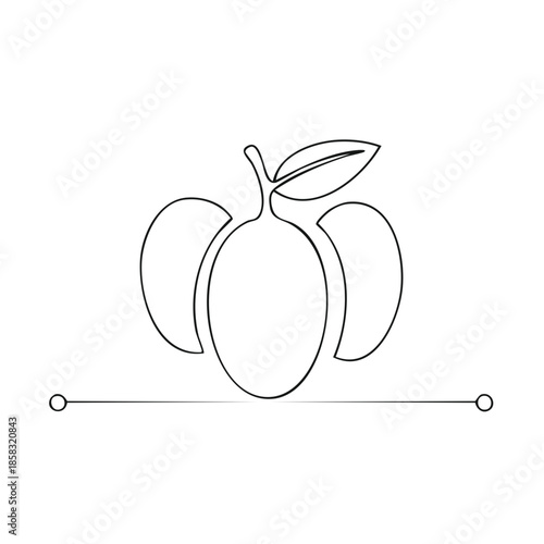 Minimalist Illustration of Fruit with Line and Dots, Representing Health, Freshness, and Simplicity, Ideal for Food or Wellness Themes