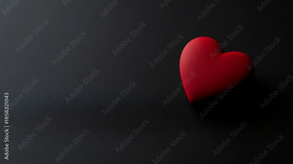 Fototapeta premium A vivid red heart sits on a dark canvas, symbolizing love, passion, and emotion. A stark contrast emphasizes the heart's shape and texture, drawing the eye to its powerful form.