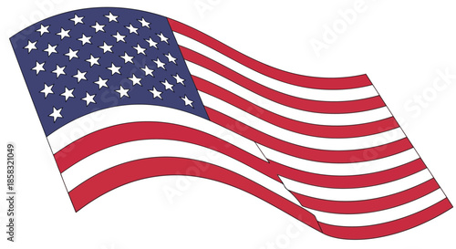 American flag waving in the wind with stars and stripes on isolated