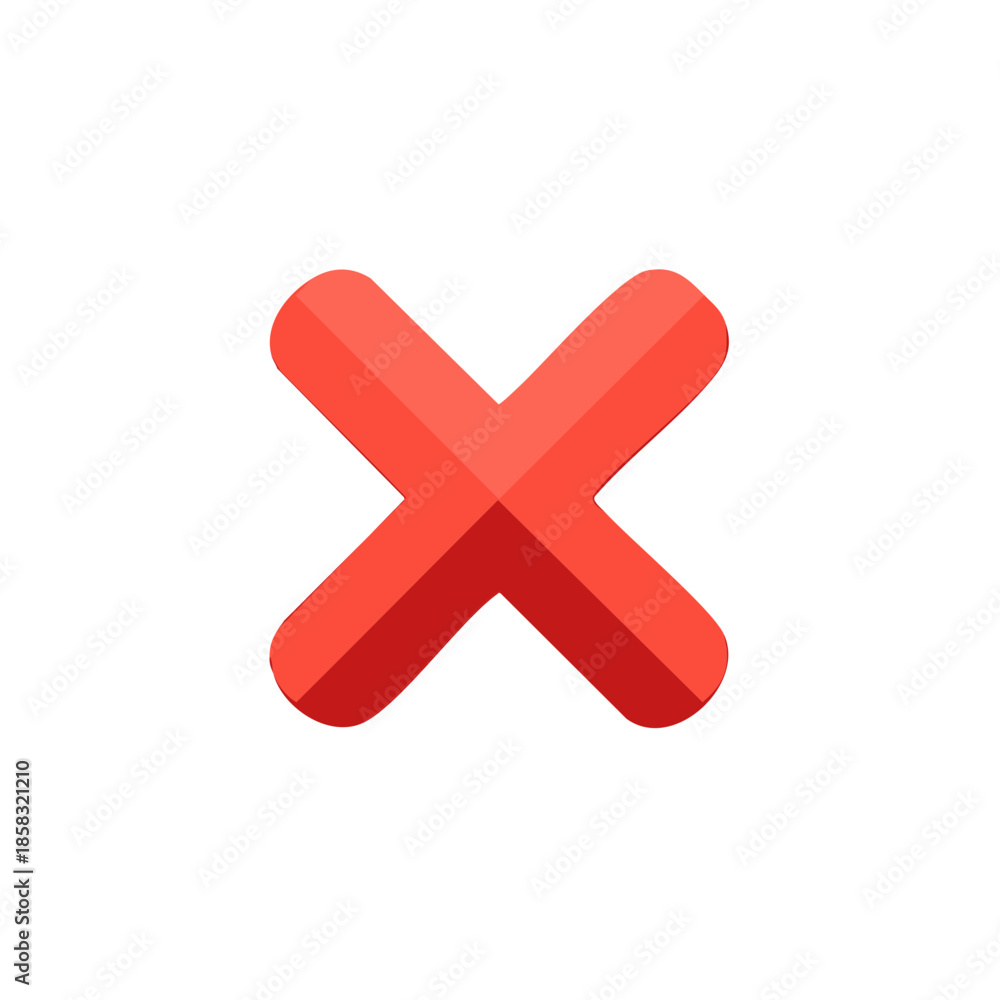 Obraz premium Red X Mark Simple Geometric Symbol 3D Illustration. Error or Delete Icon. Modern Design. Failure or Rejection Concept.
