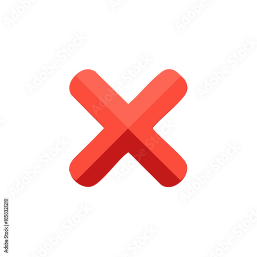 Red X Mark Simple Geometric Symbol 3D Illustration. Error or Delete Icon. Modern Design. Failure or Rejection Concept.