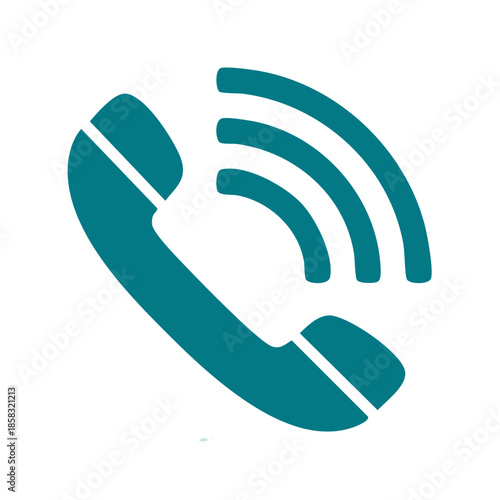 Telephone handset with sound waves icon for communication signal illustration in Teal color on white background