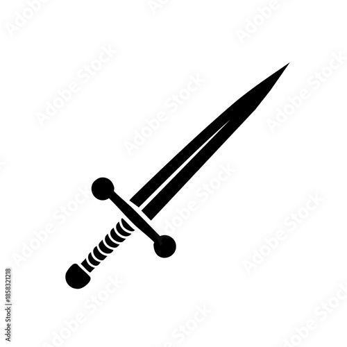 Silhouette of a Fantasy Sword, Ancient Weaponry Symbol, Blade Design Element on a White Background