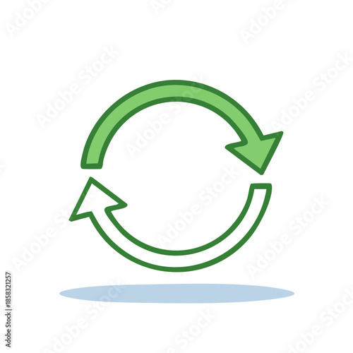 Green circular arrows icon representing recycle reuse refresh process cycle graphic simple design illustration