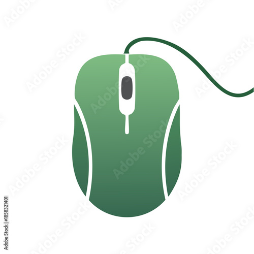 Green Wired Computer Mouse Illustration for Digital Media and Desktop Computing Devices