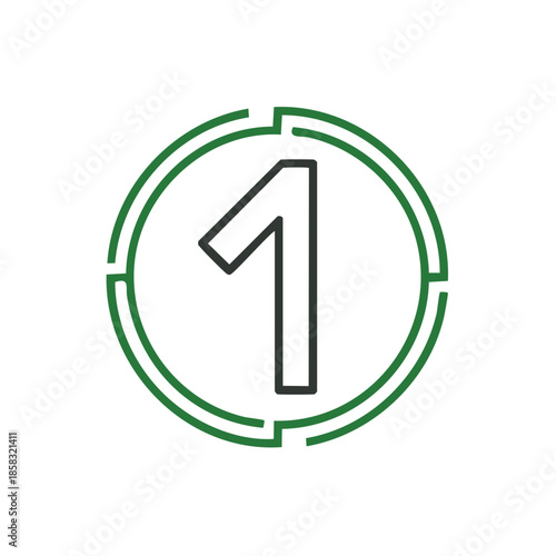 Number One Outline in a Green Circle Design Element, Isolated Digital Graphic, Vector Illustration for Infographics and Logo Use