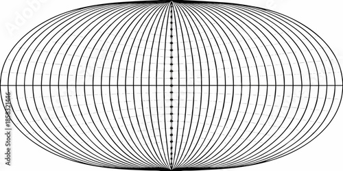 A black and white illustration of a sphere composed of concentric arcs