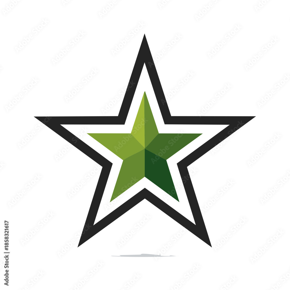 Obraz premium Green Pentagon Star Symbol Design, Vector Shape Icon with Black Outline, Isolated on White