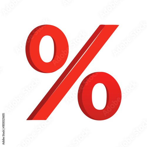 Red Percentage Sign Symbol Rendered on White Background for Business and Finance Use