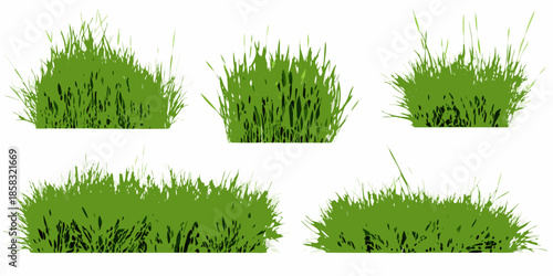 A collection of vibrant green grass tufts isolated on a white background