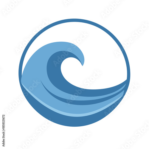 Stylized Blue Ocean Wave Icon Within Circular Border for Water Energy Themes