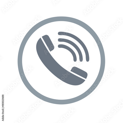 Icon of handset with sound waves indicating connection or communication in round frame