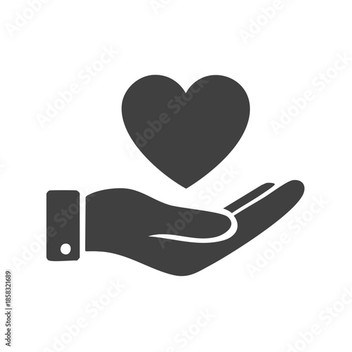 Hand holding heart love icon gesture support donation help care giving charity compassion symbol
