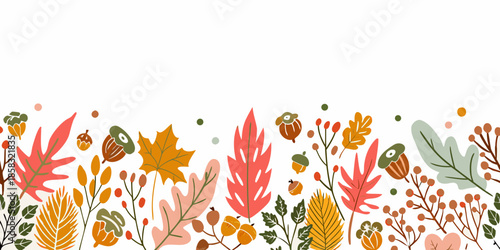 Autumn leaves and floral arrangement form a colorful border design