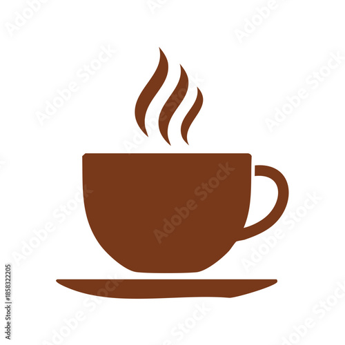 Silhouette of Steaming Brown Coffee or Tea Cup on a Matching Saucer