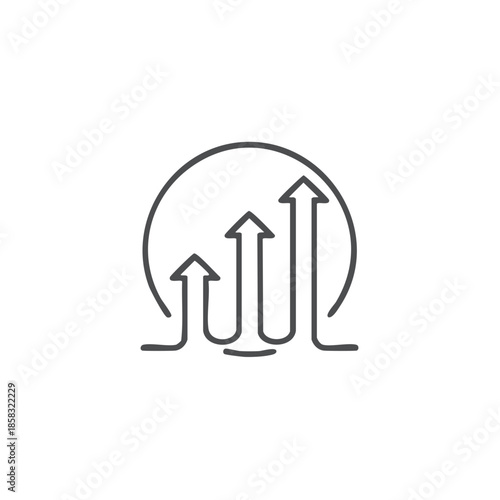Rising Bar Graph Arrows with a Circle Outline Symbolizing Growth and Positive Trend