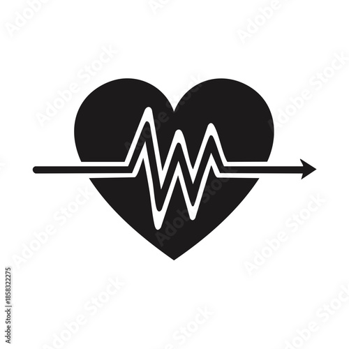 Heart icon showing heartbeat line pulse with arrow - Health, love and cardio concept design, minimalist vector illustration