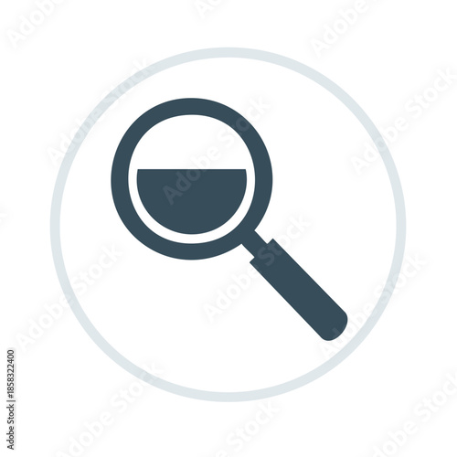 Magnifying glass icon with half fill inside a circle for searching and exploring vector graphic