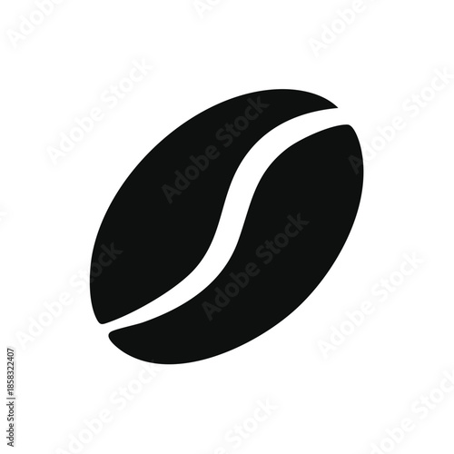 Stylized Coffee Bean Illustration in Black and White Depicting a Simple Graphic Icon of a Roasted Coffee Seed